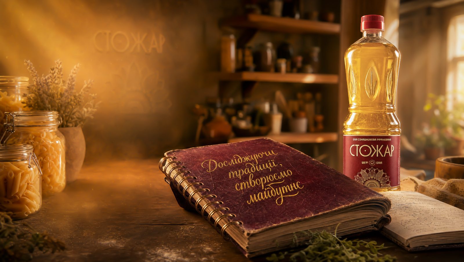 Стара записна книжка «Рецепти» на дерев'яному столі — наскрізний образ ролика
