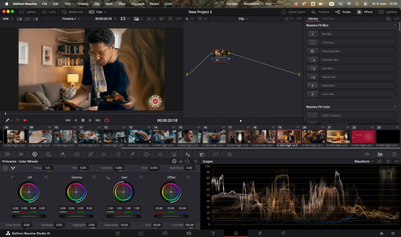 DaVinci Resolve: колокорекція родинної сцени