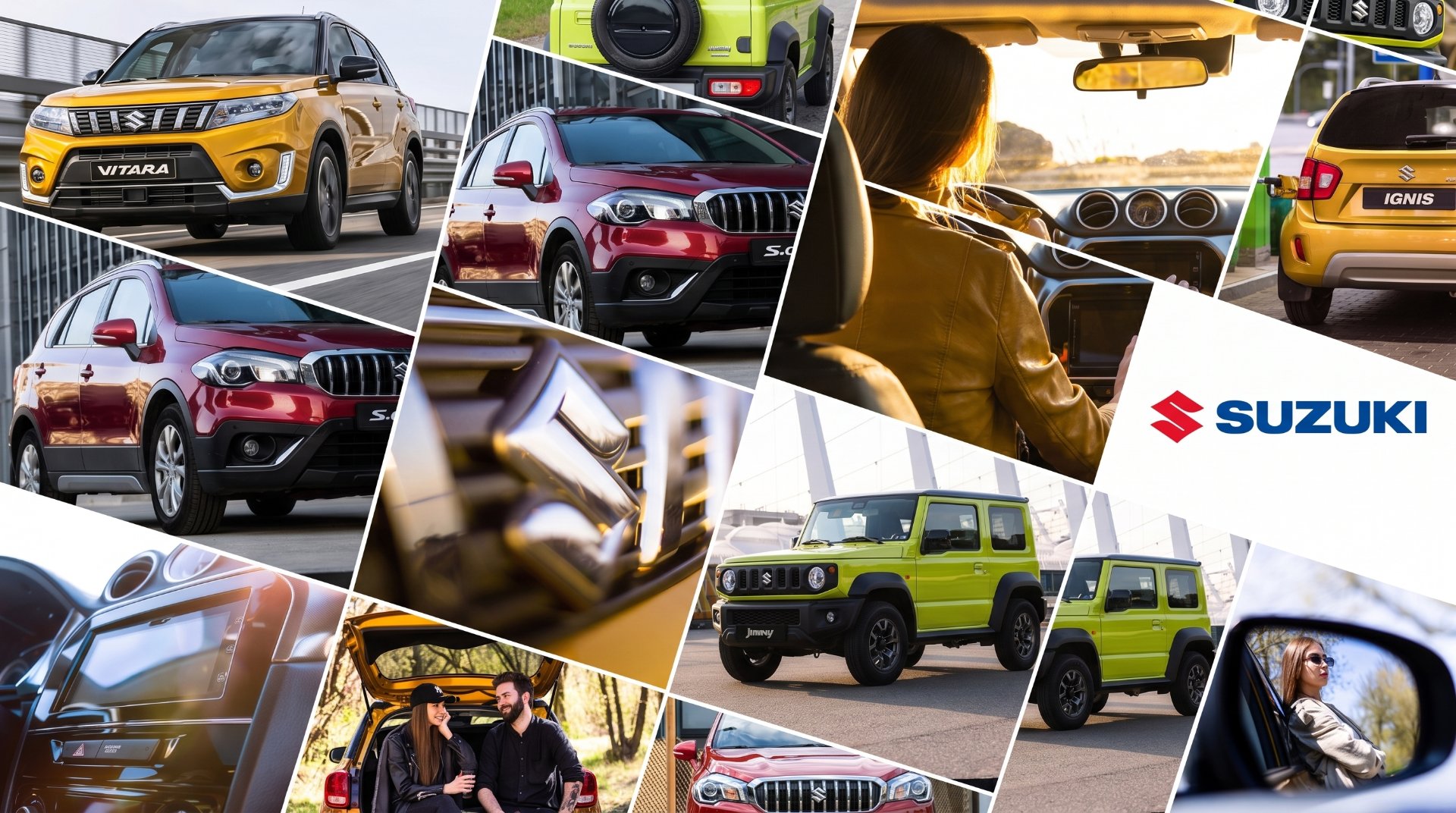 Ключовий візуал кейса Suzuki Україна: мозаїка моделей Vitara, Jimny, S-Cross та Ignis